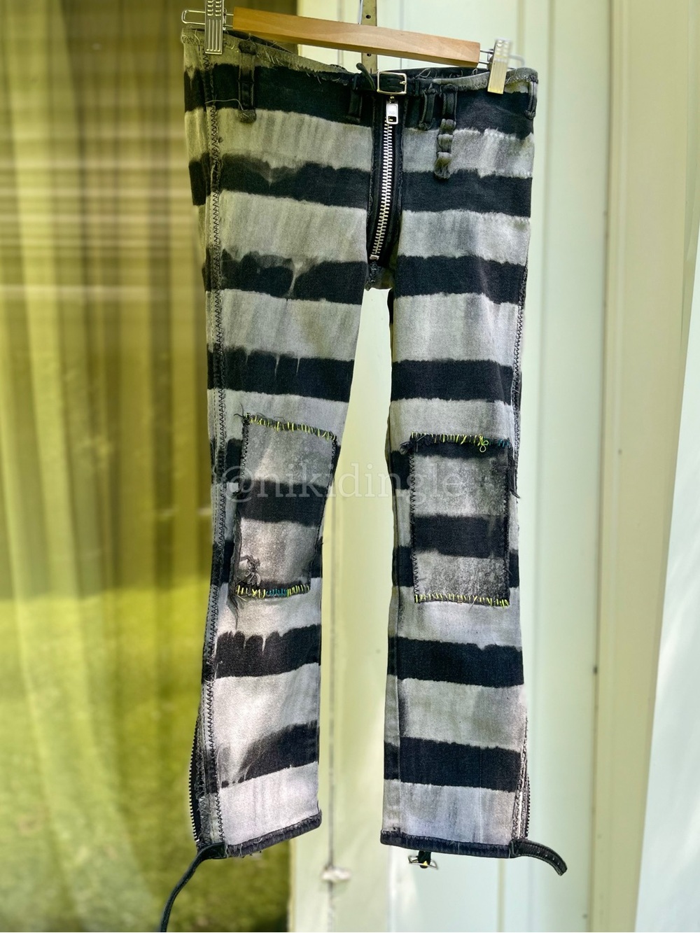 Iconic Agatha NYC Custom Skinny Jeans Leather Patch Punk Rock Buckle Striped 26